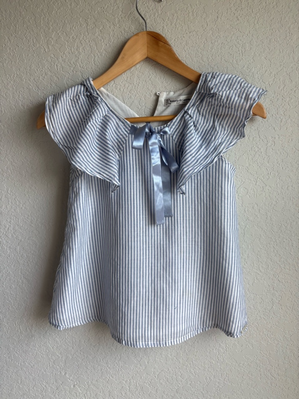 Roberta di Camerino Light Blue and White Striped Girls Blouse